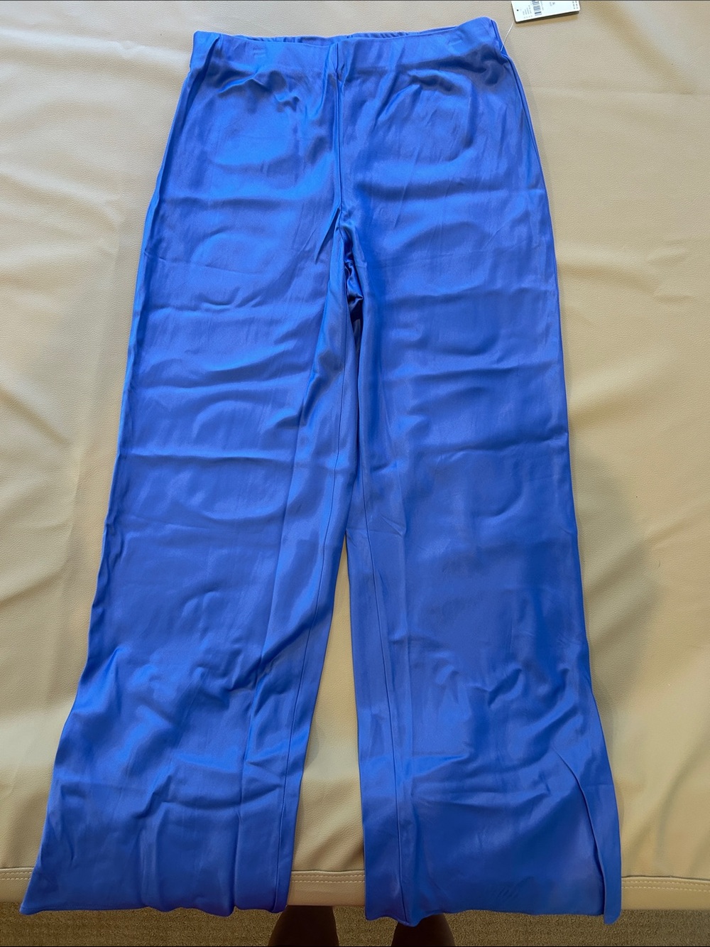 Blue Wide-Leg Satin Pants